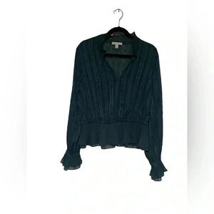 Ryegrass Women's Peplum Emerald Green Sheer Sparkly Blouse Size L